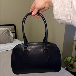 Navy blue leather shoulder bag